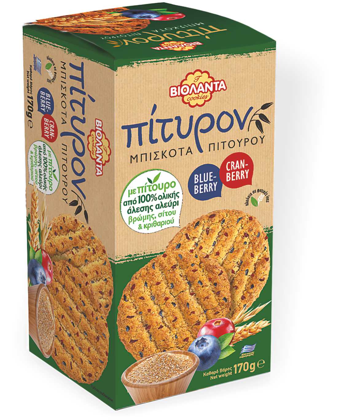 Μπισκότα Πίτουρου με Blueberry & Cranberry Πίτυρον Βιολάντα (170g)