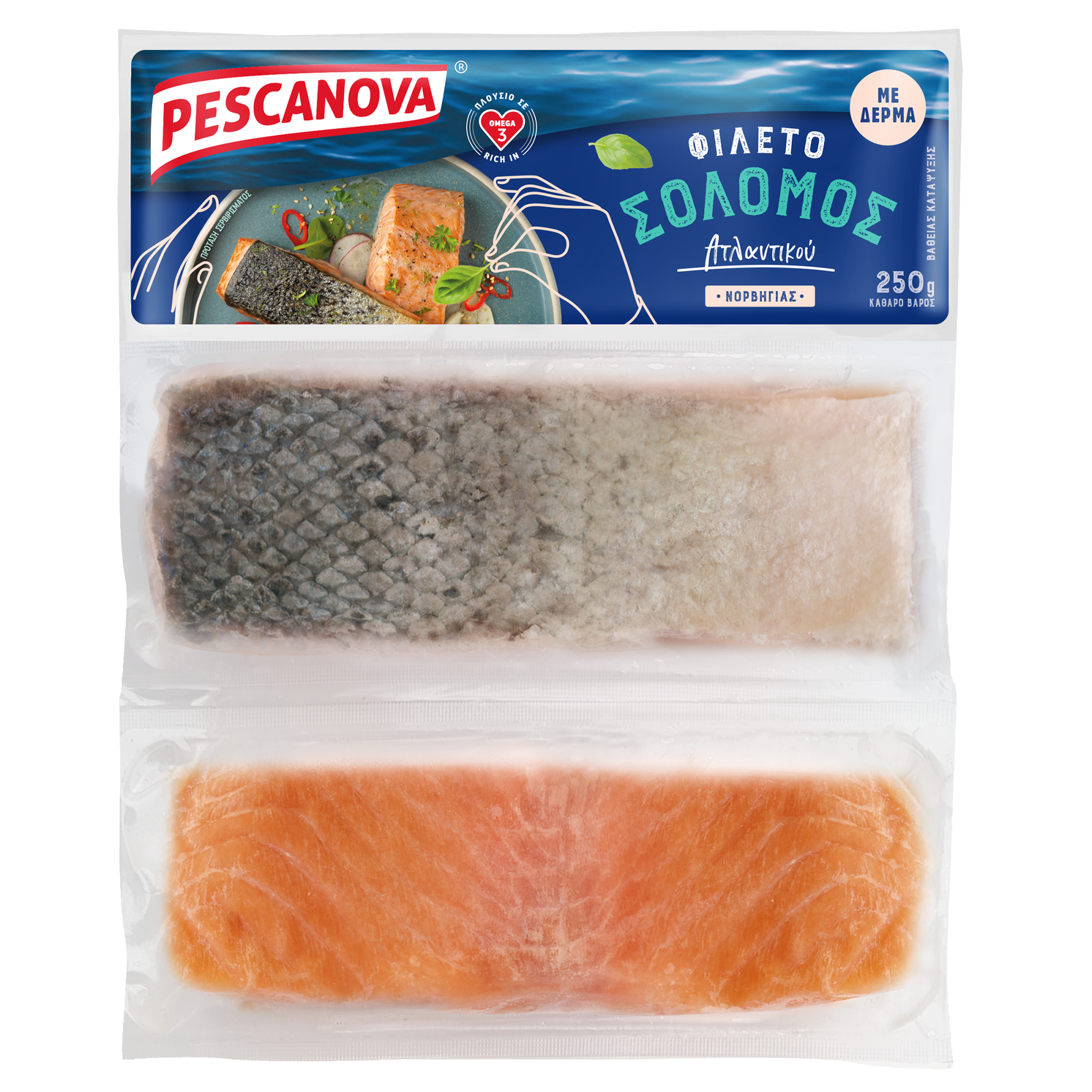 Pescanova Hellas Ltd Σολομός Φιλέτο Ατλαντικού με Δέρμα Κατεψυγμένος Pescanova (250g)
