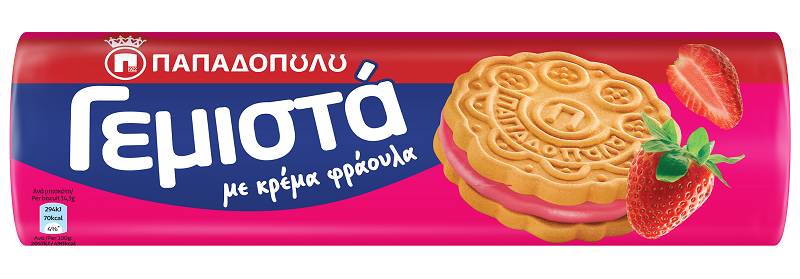 Παπαδοπούλου Μπισκότα Γεμιστά με Κρέμα Φράουλας Παπαδοπούλου (200 g)