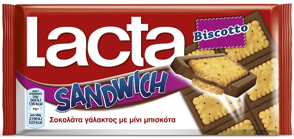 Σοκολάτα Γάλακτος Sandwich Biscotto Lacta (87g)