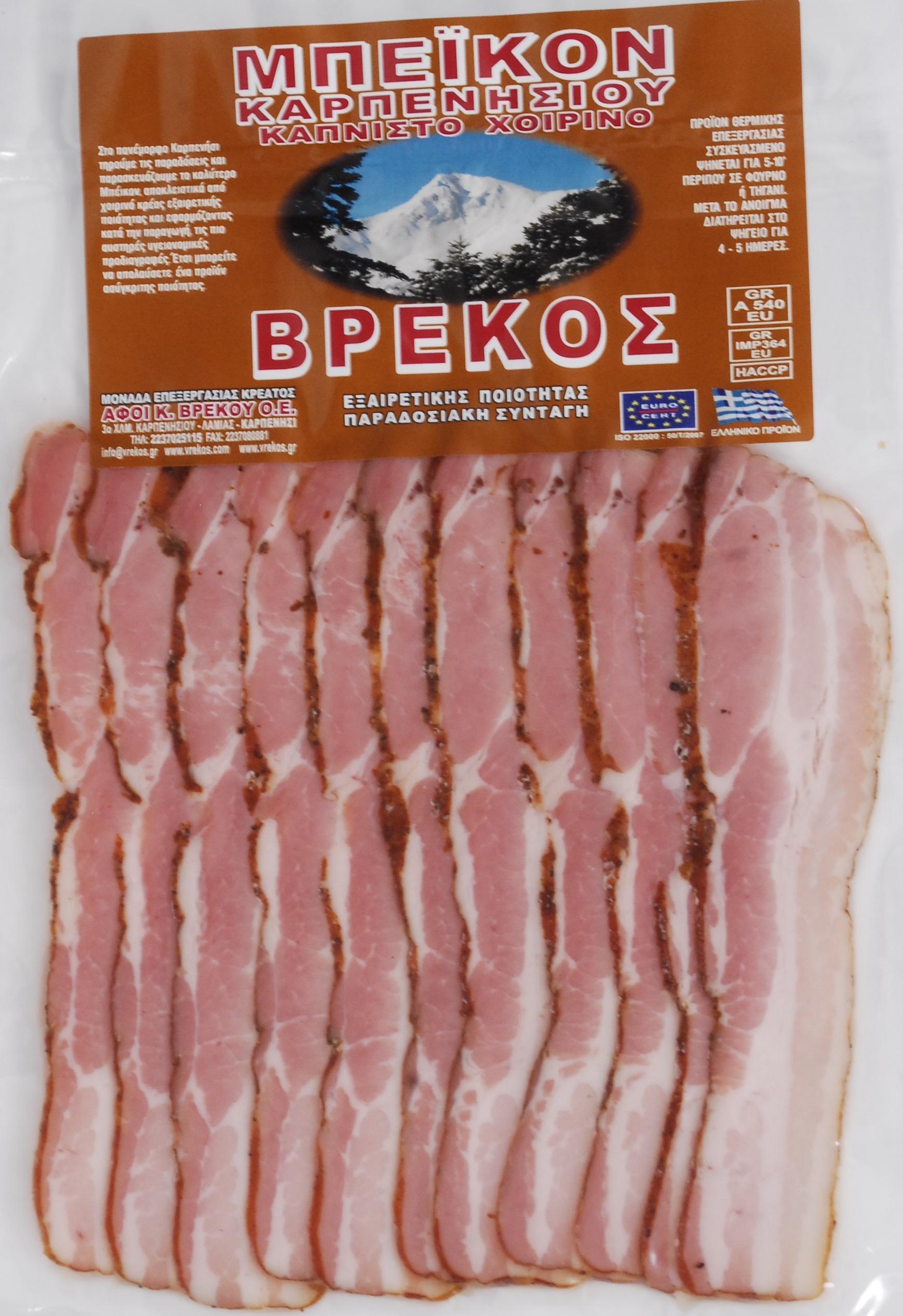 Μπέικον Xοιρινό Kαπνιστό Σε φέτες Βρέκος (100g)