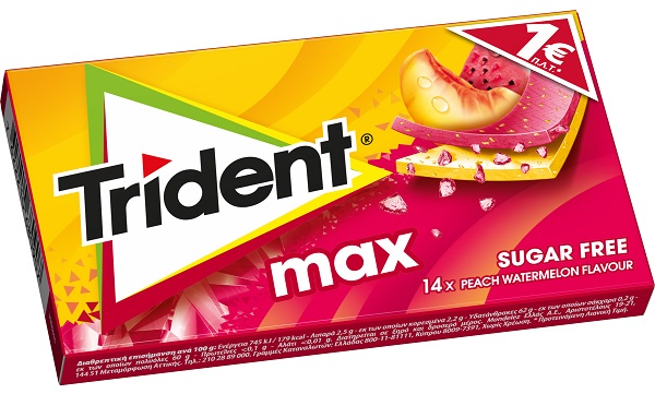Τσίχλες με Γεύση Ροδάκινο & Καρπούζι Trident Max (27g)