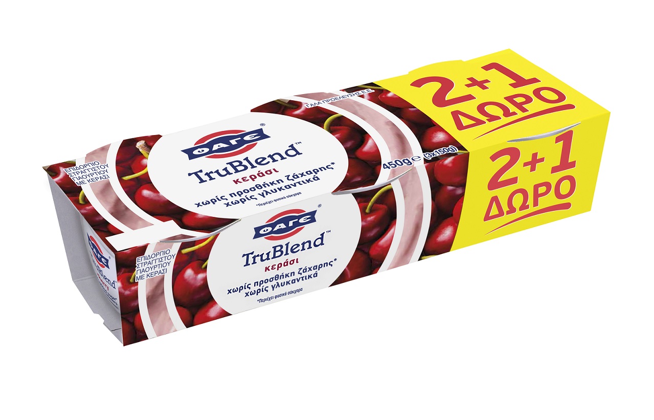 Επιδόρπιο Στραγγιστού Γιαουρτιού Trublend Κεράσι 1,6% λιπαρά Φάγε (3x150g) 2+1 Δώρο