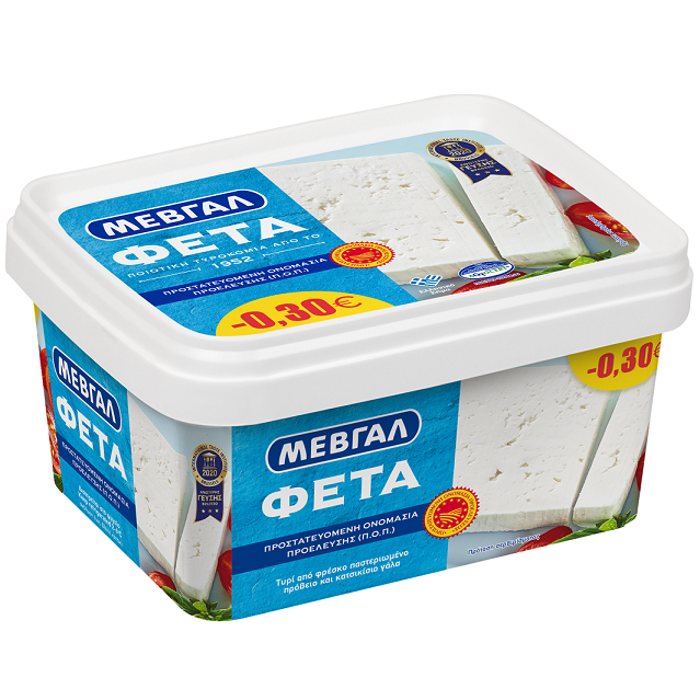 Feta Cheese. P.D.O., in plastic container, 0.30, Mevgal (400 g)