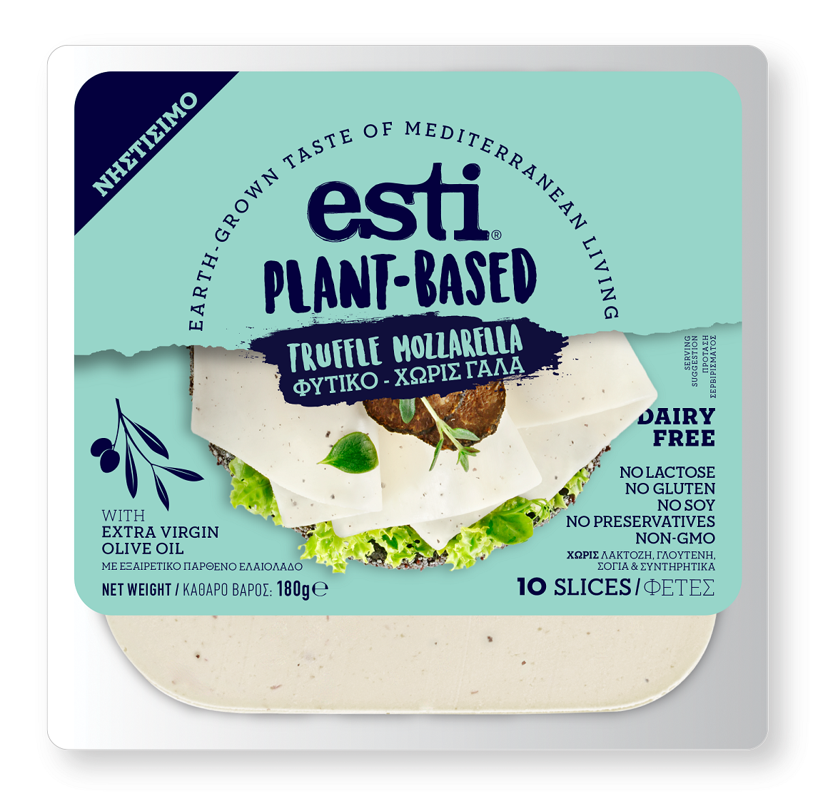 Φυτικό αναπλήρωμα σε Φέτες με άρωμα mozzarella truffle Esti (10 φέτες) (180g)