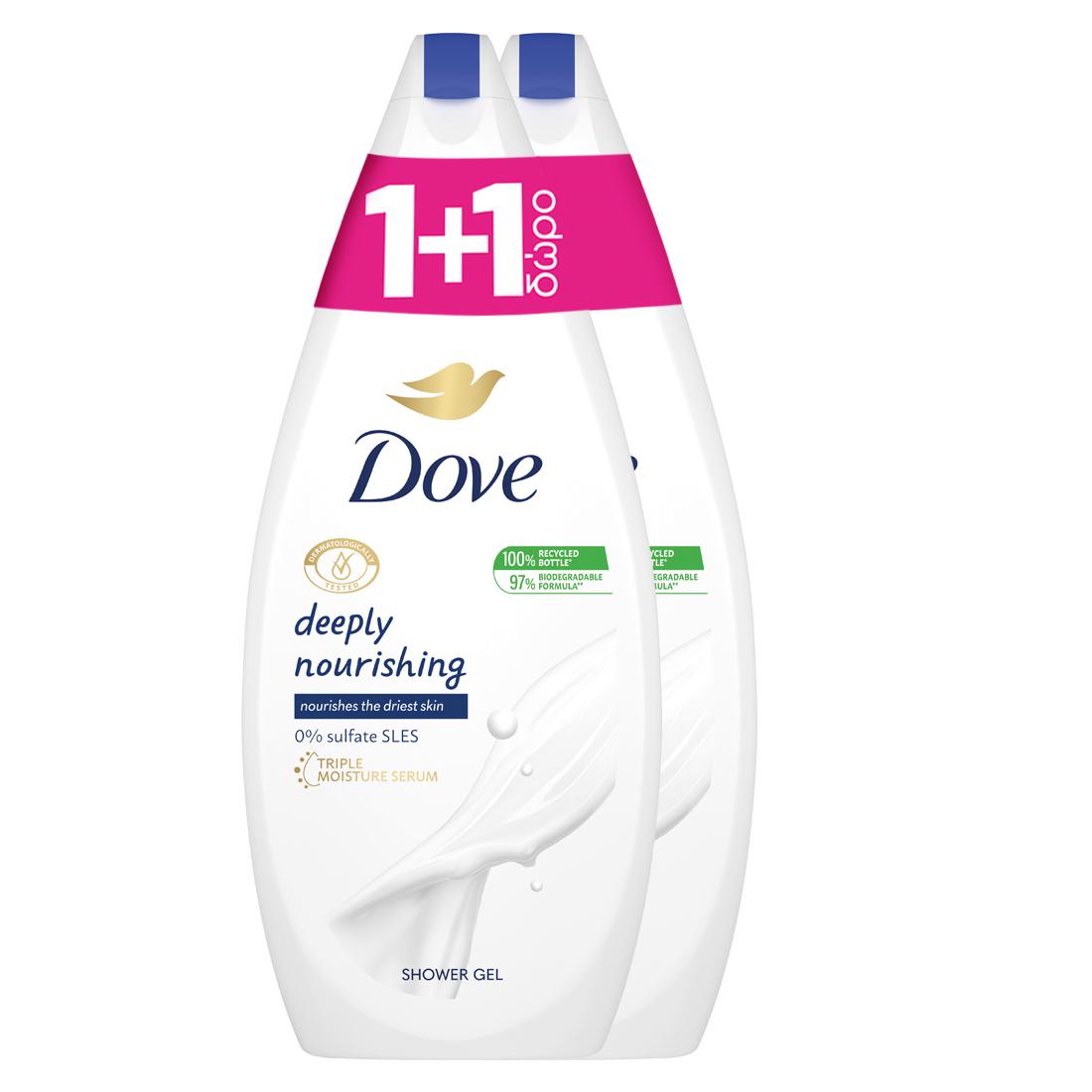 Αφρόλουτρο Deeply Nourishing Dove (2x750ml) 1+1 Δώρο
