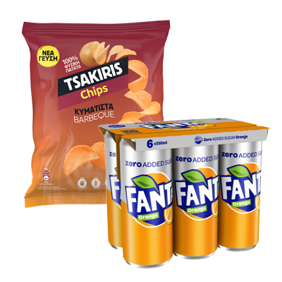 Πορτοκαλάδα Κουτί Fanta Zero (6x330 ml) & Τσιπς Κυματιστά BBQ Tsakiris (120g)