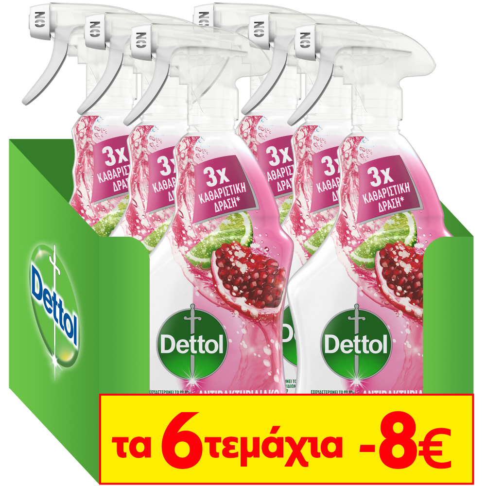 Καθαριστικό Spray Αντιβακτηριδιακό Ρόδι & Lime Dettol (6x500ml) τα 6τεμ -8€