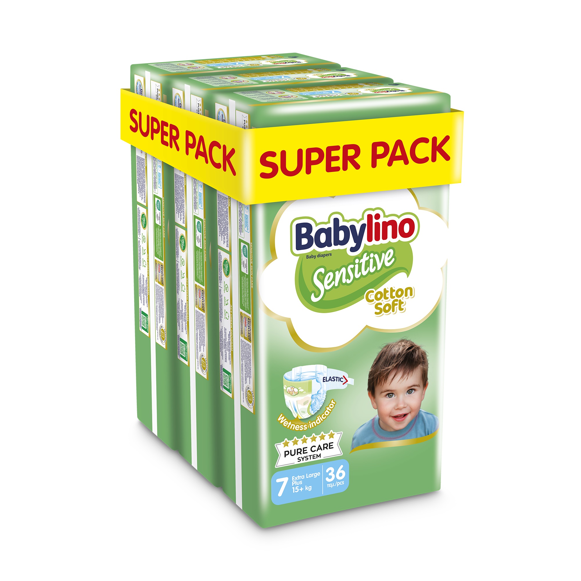 Ανοιχτές Πάνες Sensitive No 7 (15+kg) 3 Pack Babylino (108τεμ) 4110009753