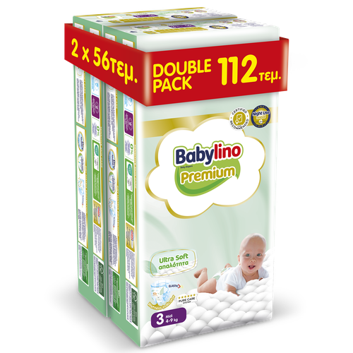 Mega Disposables Βρεφική Πάνα Double Pack Babylino Premium No3 (4-9kg) (2Χ56 τεμ)
