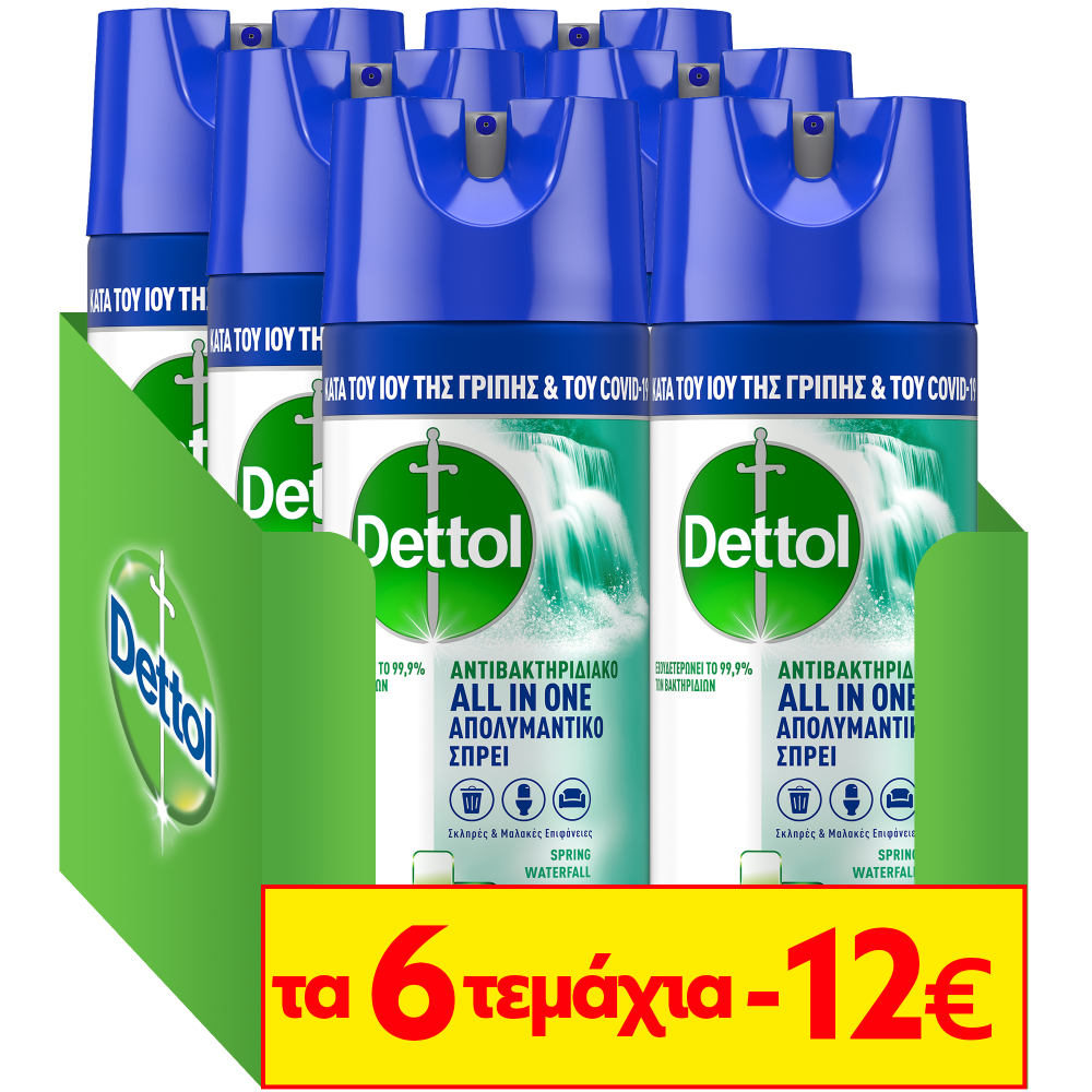 Απολυμαντικό Σπρέι Spring Waterfall Dettol (6x400ml) τα 6τεμ -12€