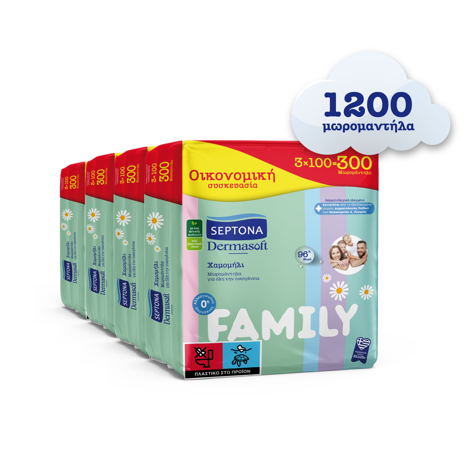 Μωρομάντηλα για Όλη την Οικογένεια Dermasoft Family Septona (12×100τεμ) τα 12τεμ 13,68€