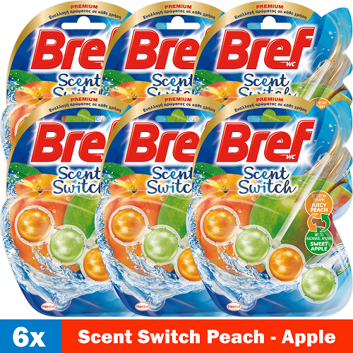 Μπλοκ Τουαλέτας Scent Switch Sweet Peach & Red Apple Bref Wc (6x50g) τα 6τεμ -5€