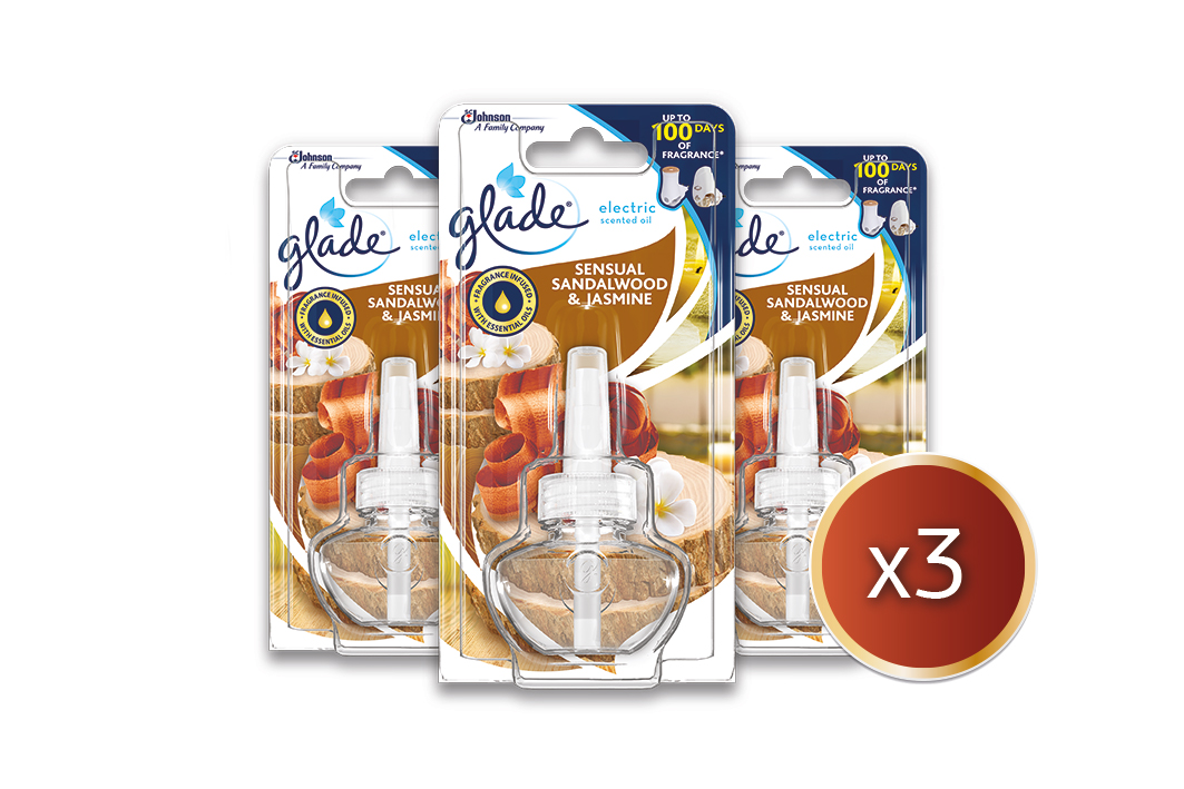 Ανταλλακτικό Ηλεκτρικού Αρωματικού Sensual Scandalwood & Jasmine Scented Oil Glade (3×20 ml) τα 3τεμ -25%