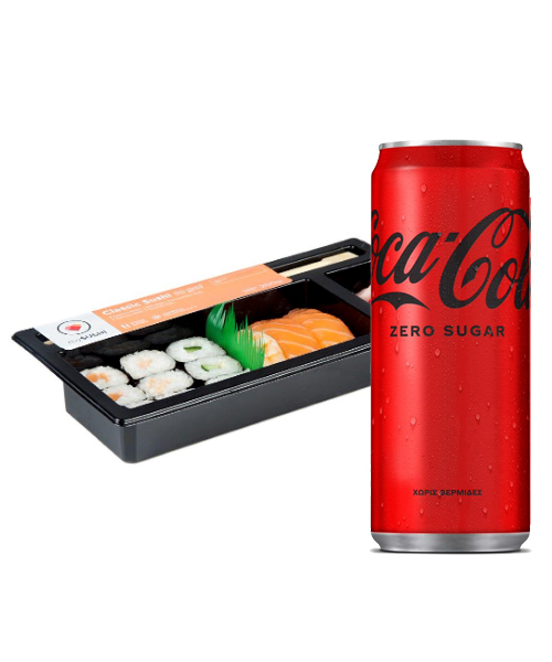Coca-Cola Zero Κουτί (330 ml) & Σούσι Classic Sushi to Go! MySushi (200g)