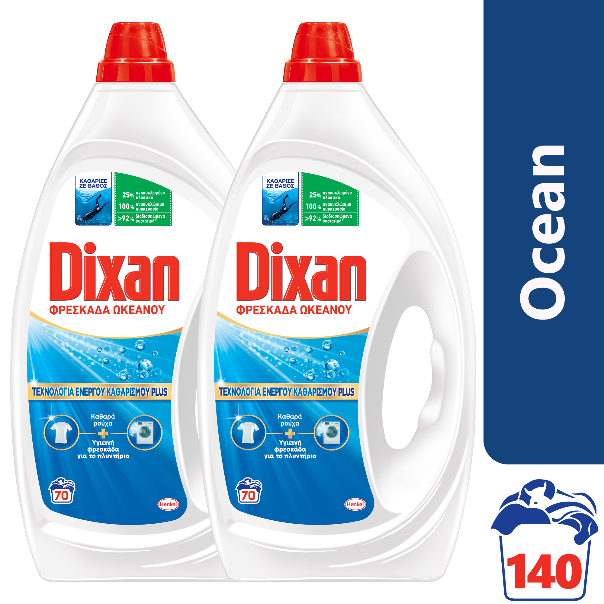 Henkel Laundry Υγρό Απορρυπαντικό Πλυντηρίου Ρούχων Φρεσκάδα Ωκεανού Dixan (2 x 70μεζ)