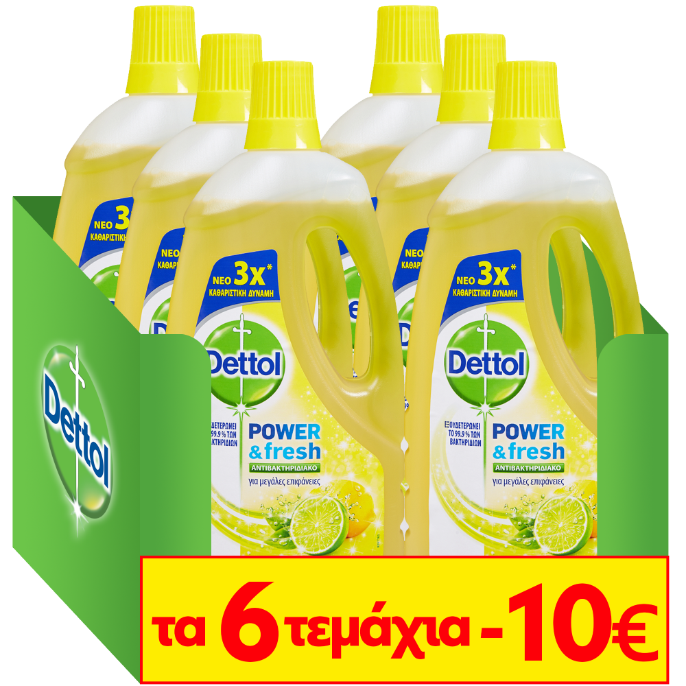 Καθαριστικό Πατώματος Αντιβακτηριδιακό Λεμόνι Dettol (6x1lt) τα 6τεμ -10€