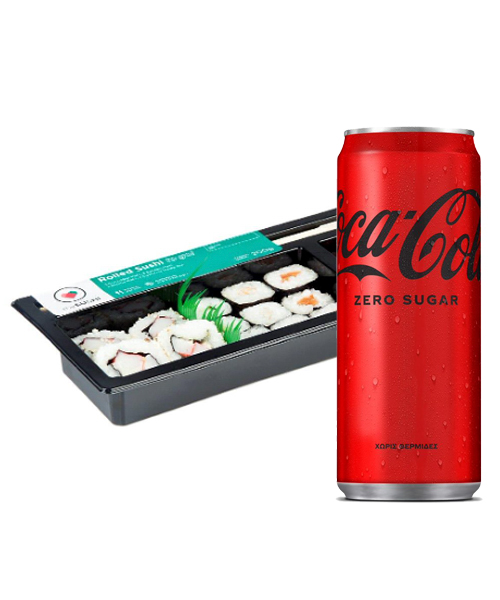 Coca-Cola Zero Κουτί (330 ml) & Σούσι Rolled Sushi to Go! MySushi (200g)