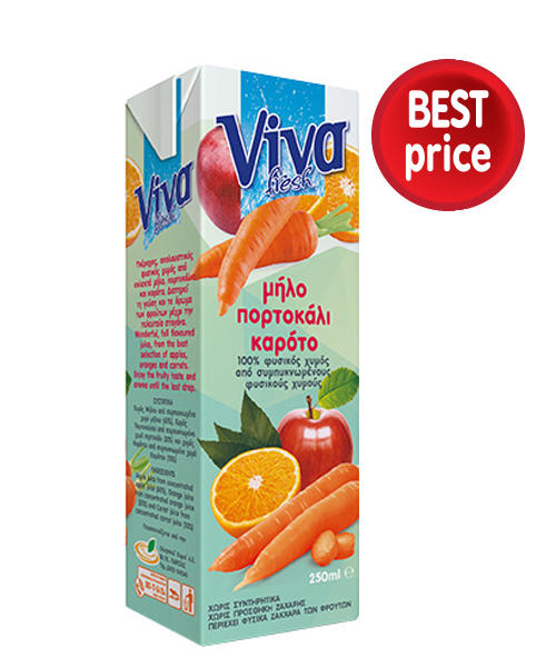 Φυσικός Χυμός Καρότο Μήλο Πορτοκάλι Viva (250ml)