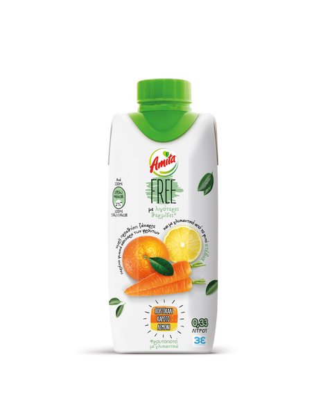 Φρουτοποτό Πορτοκάλι Καρότο Λεμόνι Amita Free (330 ml)