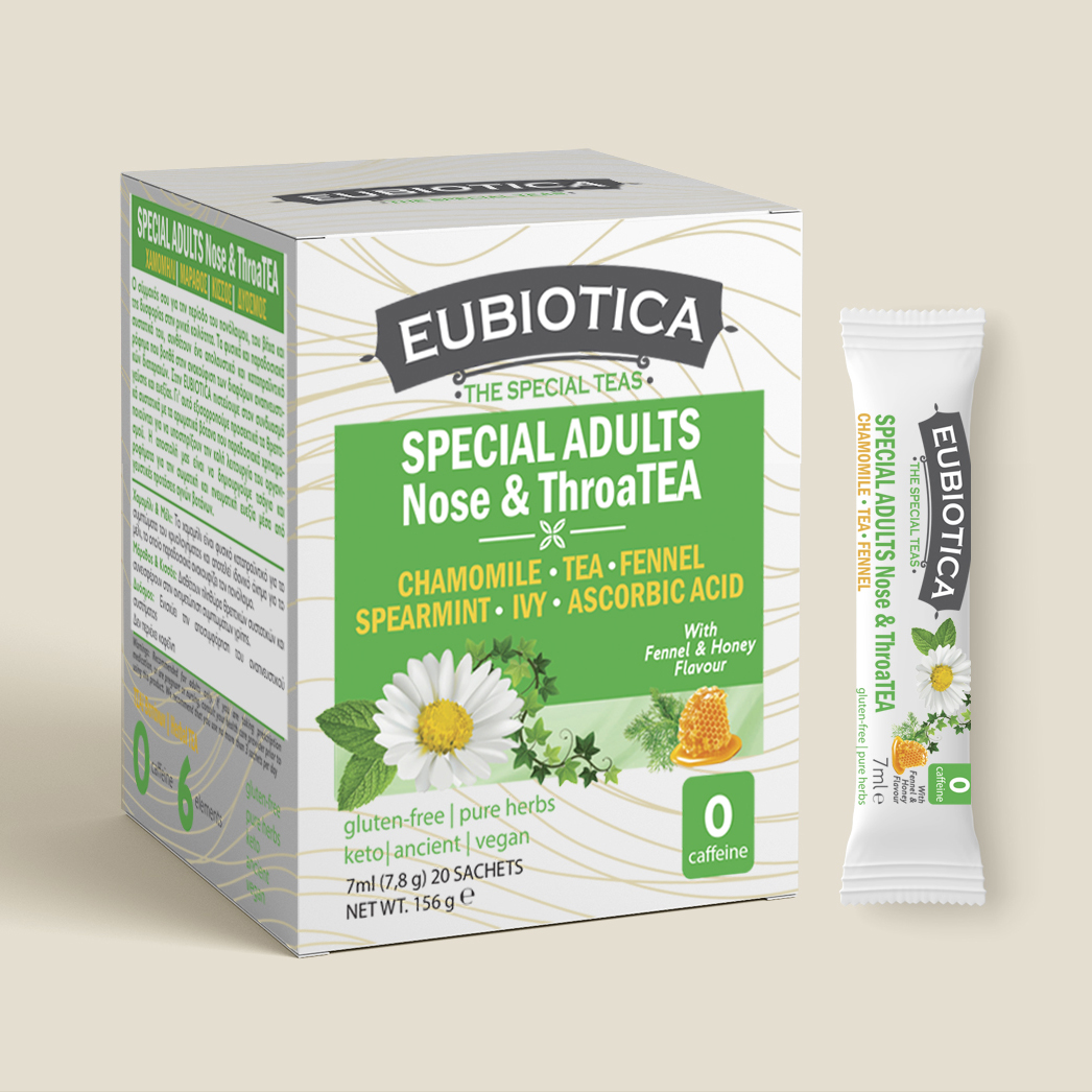 Amhes Pharma Ευεργετικό Ρόφημα Throat & Nose Tea σε υγρή μορφή EUBIOTICA (20 τμχ)