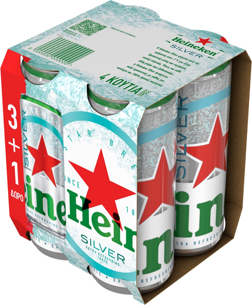 Μπύρα lager κουτί Heineken Silver (4×330 ml) 3+1 δώρο