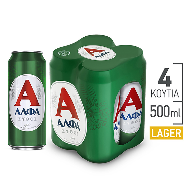 Μπύρα Lager Κουτί Άλφα (4×500 ml)