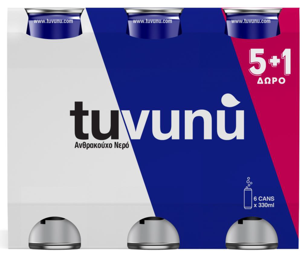 Ανθρακούχο νερό κουτί Tuvunu (6×330 ml) 5+1 Δώρο