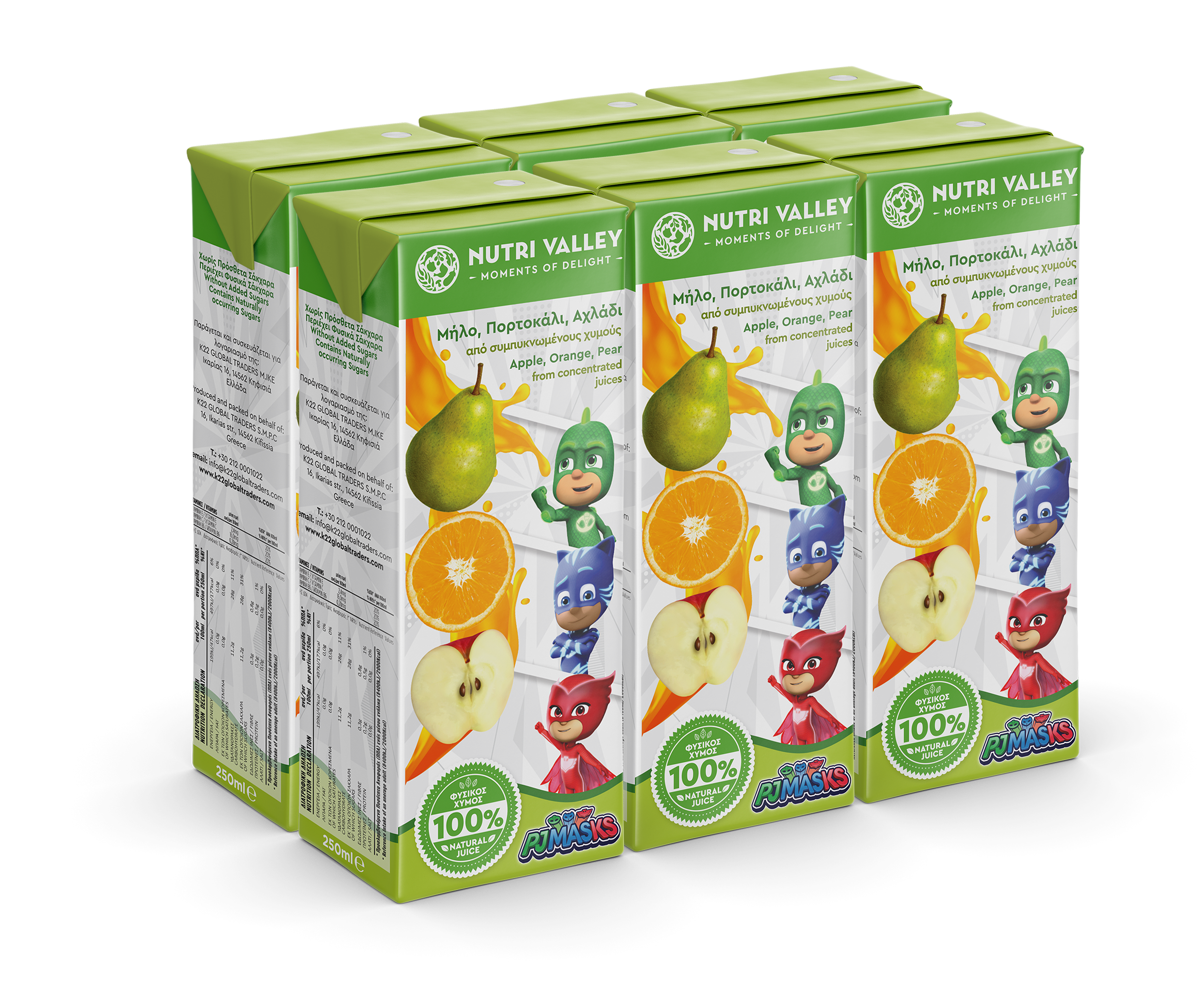 K22 Φρουτοποτό PJ Masks Μήλο Πορτοκάλι Αχλάδι Nutri Valley (6x250 ml)