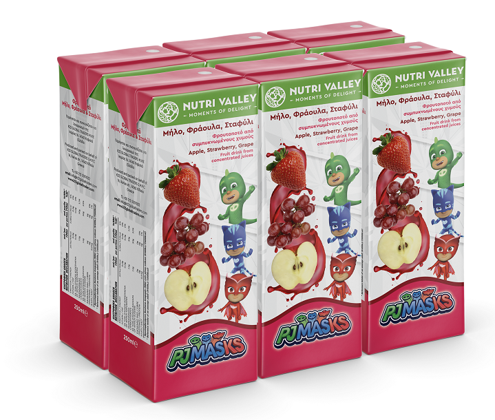 K22 Φρουτοποτό PJ Masks Φράουλα Μήλο Σταφύλι Nutri Valley (6x250ml)