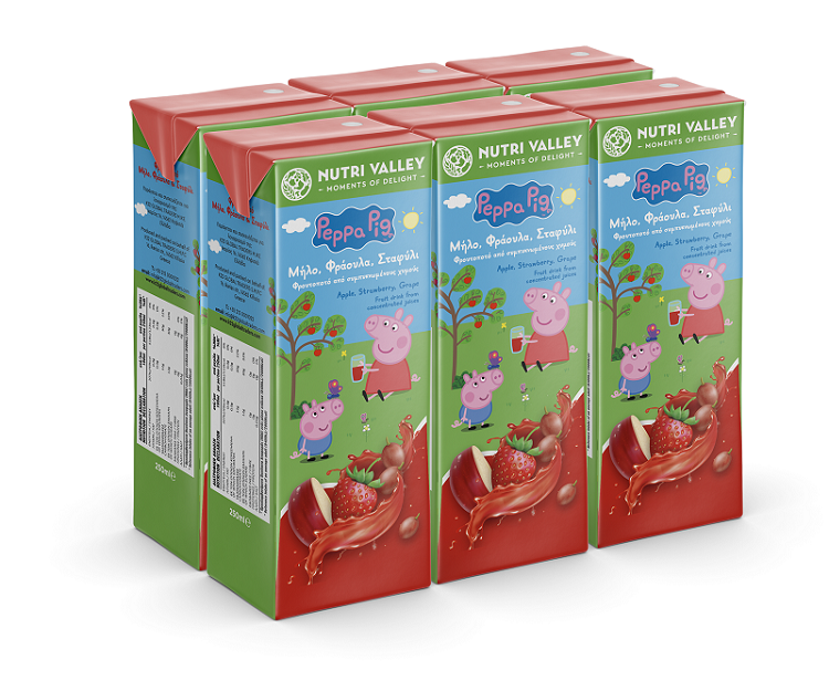 K22 Φρουτοποτό Peppa Pig Φράουλα Μήλο Σταφύλι Nutri Valley (6x250 ml)
