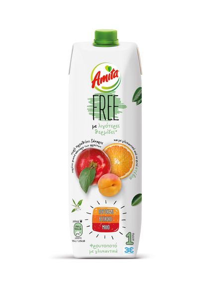 Φρουτοποτό Πορτοκάλι Βερίκοκο Μήλο Amita Free (1 lt)