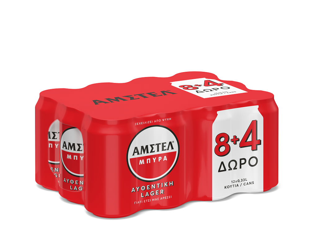 Αθηναϊκή Ζυθοποιία Α.Ε. Μπύρα Lager Κουτί ΑΜΣΤΕΛ (12x330 ml) 8+4 Δώρο