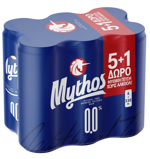 Ολυμπιακή Ζυθοποιία Α.Ε. Μπύρα Κουτί Χωρίς Αλκοόλ Mythos (6x330 ml) 5+1 Δώρο