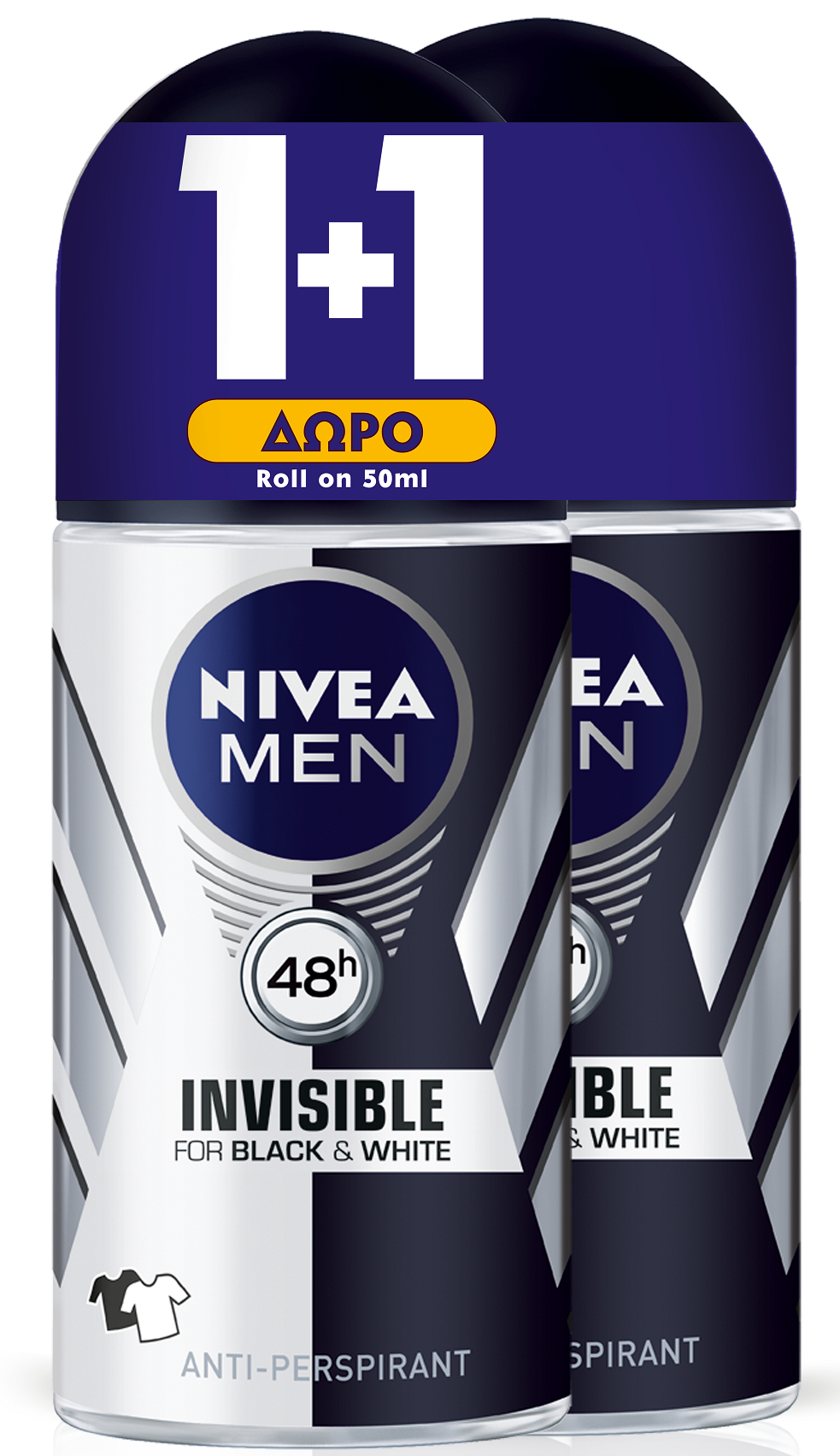 Αποσμητικό Roll on Black & White Power Invisible Nivea Men (50 ml) 1+1 Δώρο