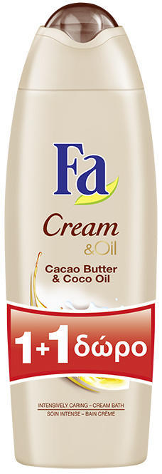 Αφρόλουτρο Cream & Oil Cacao Butter & Coconut Oil Fa 1+1 Δώρο (2×750 ml)