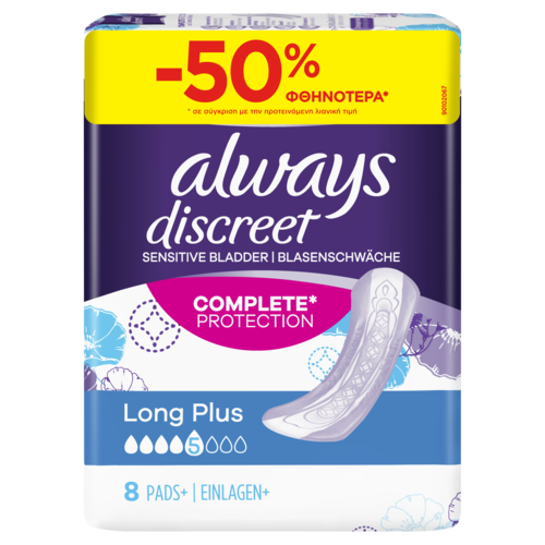 Σερβιέτες για Ακράτεια Long Plus Discreet Always (8τεμ) -50%