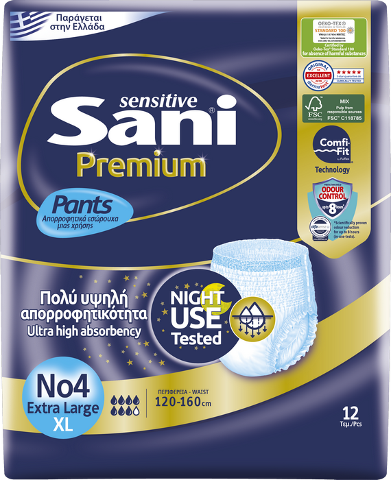 Ελαστικό Εσώρουχο Ακράτειας No4 Extra Large Premium Sensitive Pants Sani (12τεμ) 4300007942