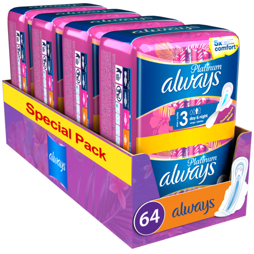 P&G Σερβιέτες με Φτερά Ultra Platinum Night (Μέγεθος 3) Always (64τεμ)