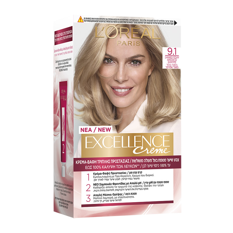 Βαφή Μαλλιών Excellence Creme No 9.1 Ξανθό Πολύ Ανοιχτό Σαντρέ L’Oreal (48 ml)