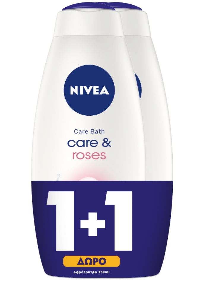 Κρεμώδες Αφρόλουτρο Care & Roses Nivea (750 ml) 1+1 Δώρο