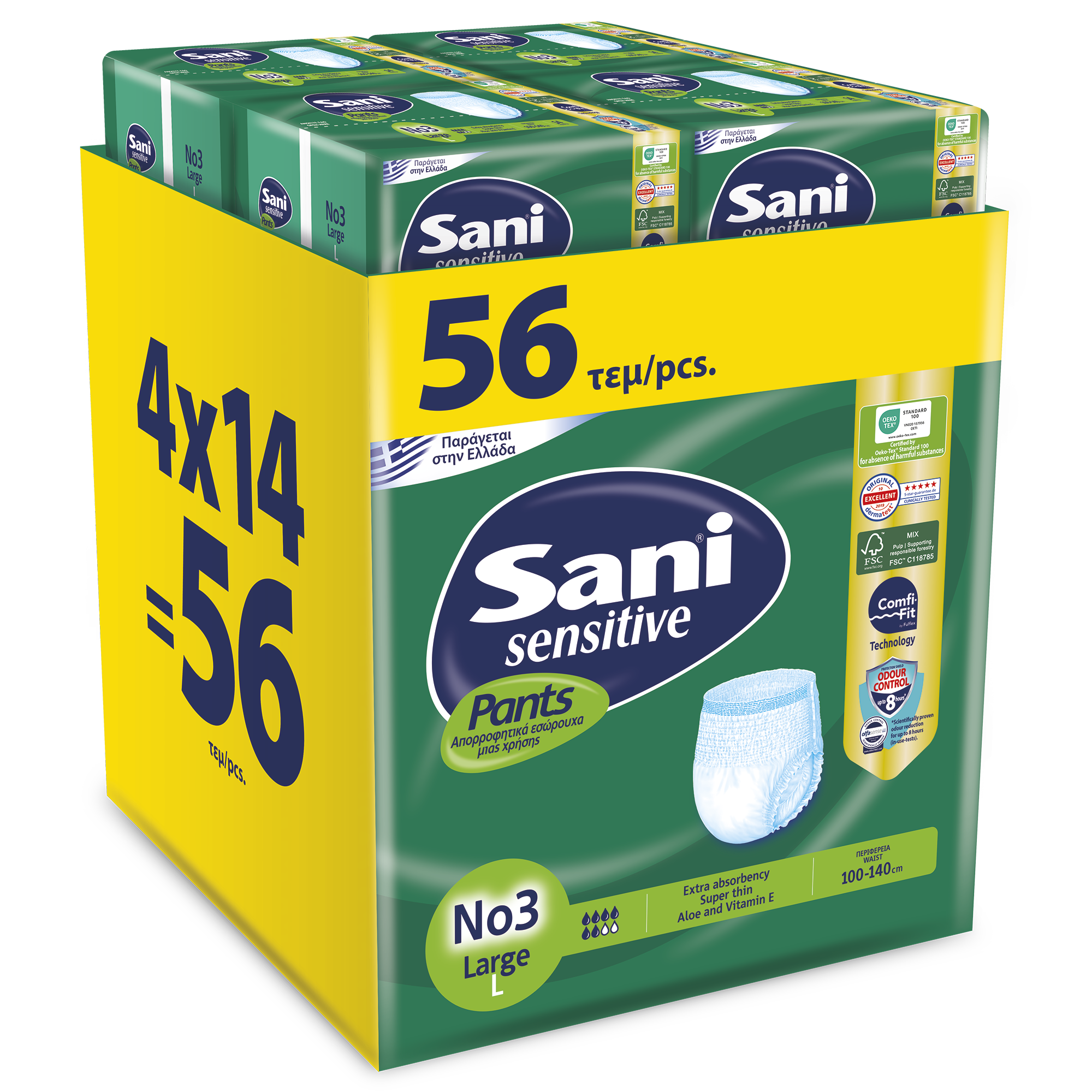 Mega Disposables Ελαστικό Εσώρουχο Ακράτειας Large No3 Monthy Pack Sensitive Pants Sani (56τεμ)