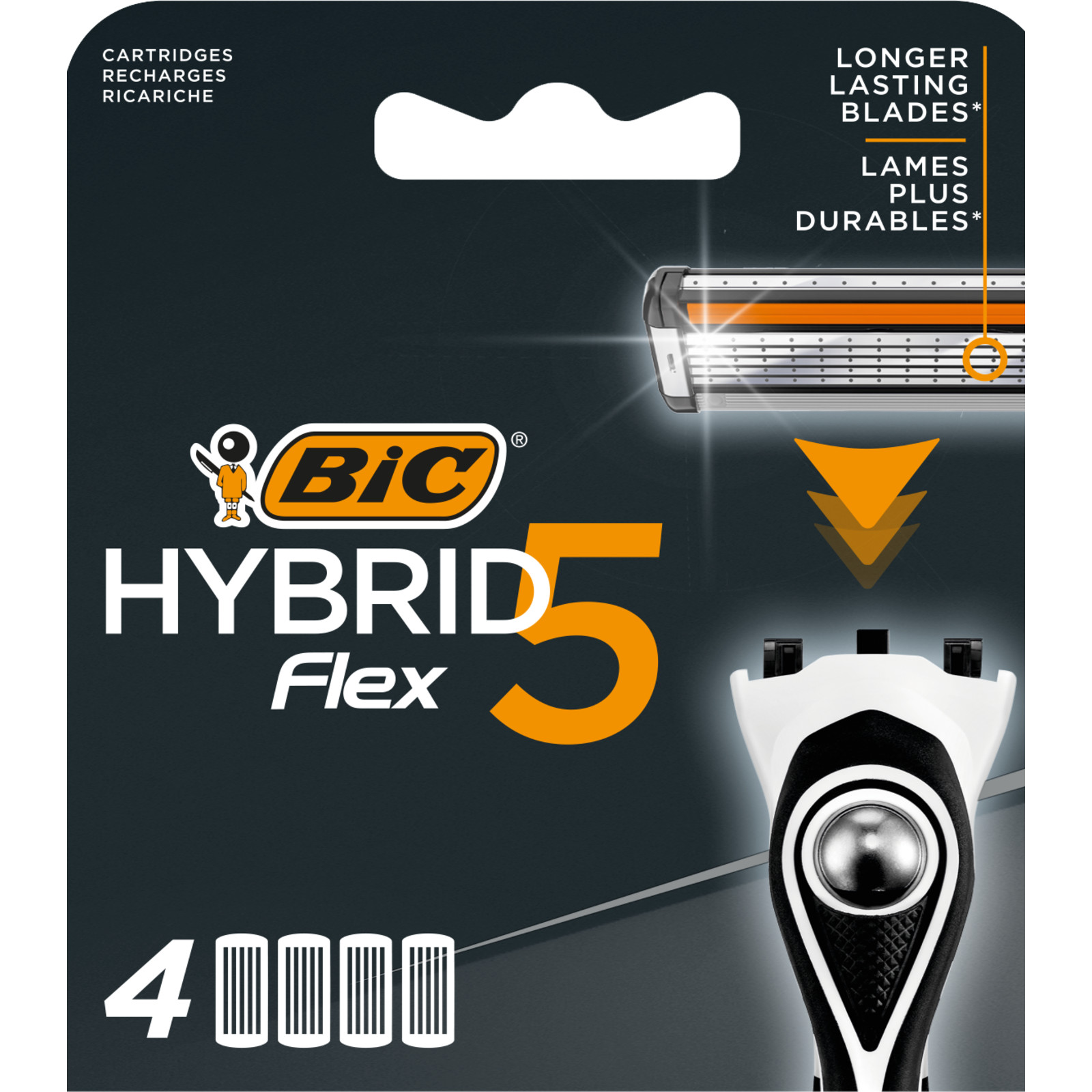Bic Ξυραφάκια ανδρικά ανταλλακτικά με 5 κινητές λεπίδες Νανοτεχνολογίας με επίστρωση τιτανίου Bic Hybrid 5 Flex (4 τεμ)