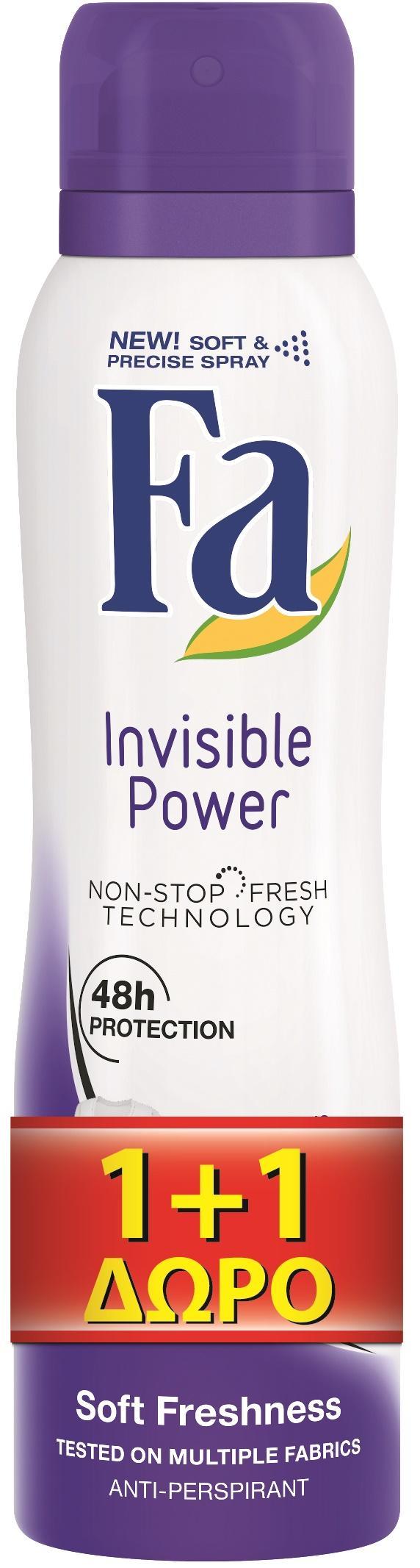 Αποσμητικό Spray Sport Invisible Power Fa (2×150 ml) 1+1 Δώρο