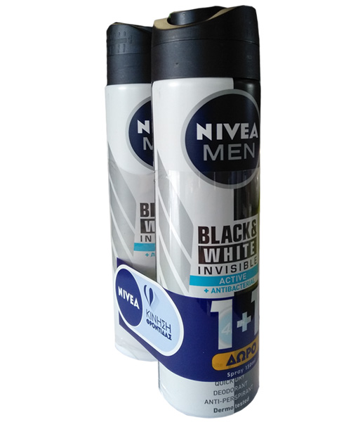 Αποσμητικό Spray on Invisible For Black & White Active Nivea (150 ml) 1+1 Δώρο
