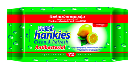 Αντιβακτηριδιακά μαντήλια Wet Hankies Lemon (72τεμ)