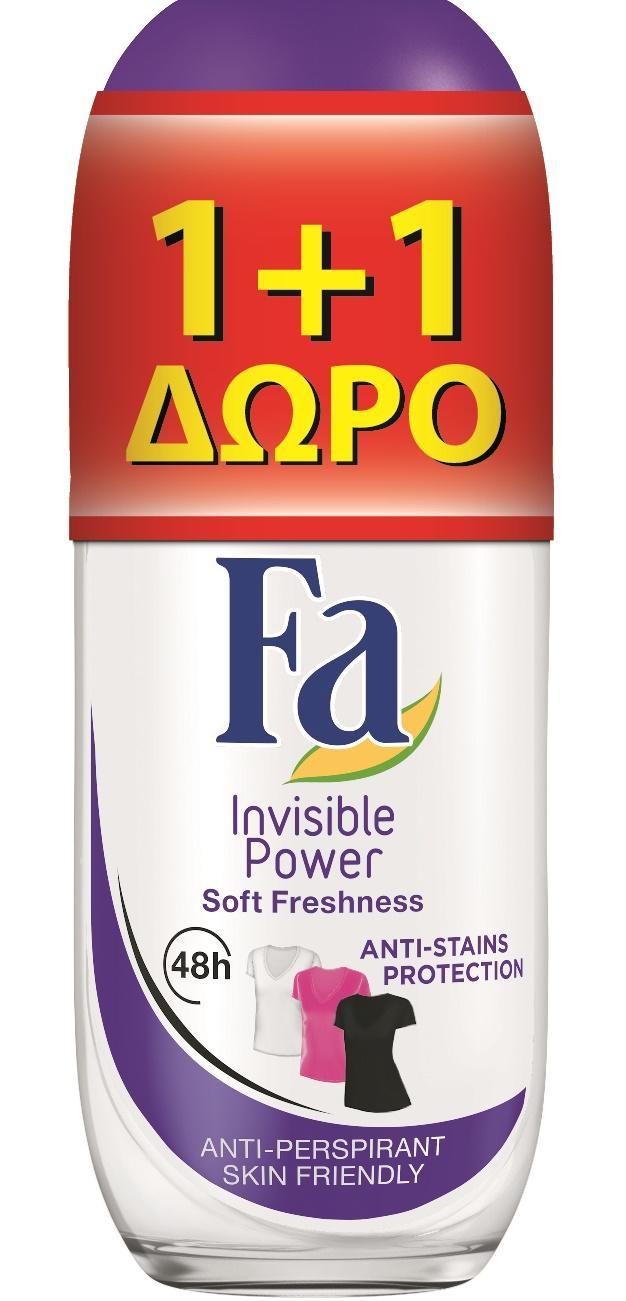Αποσμητικό Roll On Invisible Power Fa (2×50 ml) 1+1 Δώρο