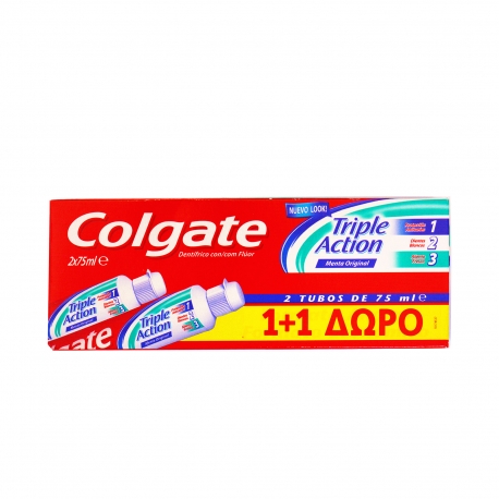 Οδοντόκρεμα Triple Action Colgate (2×75 ml) 1+1 Δώρο