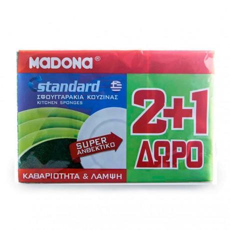 Σφουγγάρι Κουζίνας Μεγάλο με Φίμπρα Madona (3 τεμ) 2+1 Δώρο