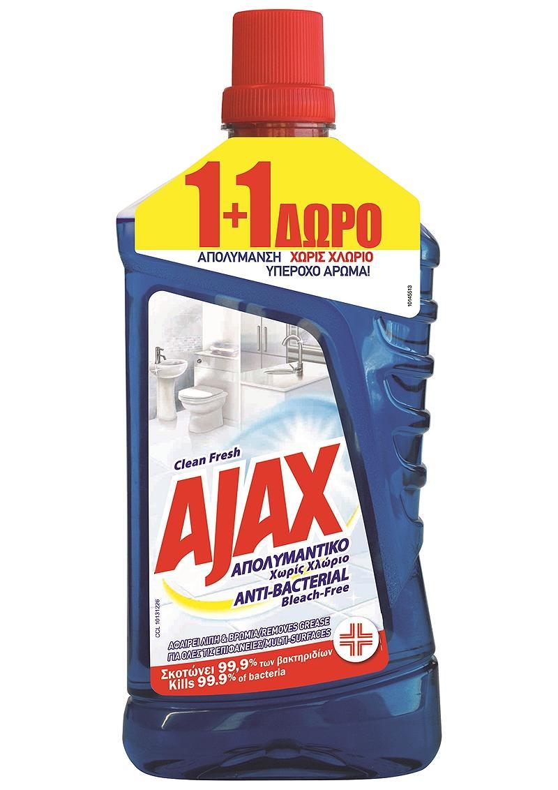 Υγρό Απολυμαντικό Xωρίς Χλώριο Clean Fresh Ajax (1 lt) 1+1 Δώρο